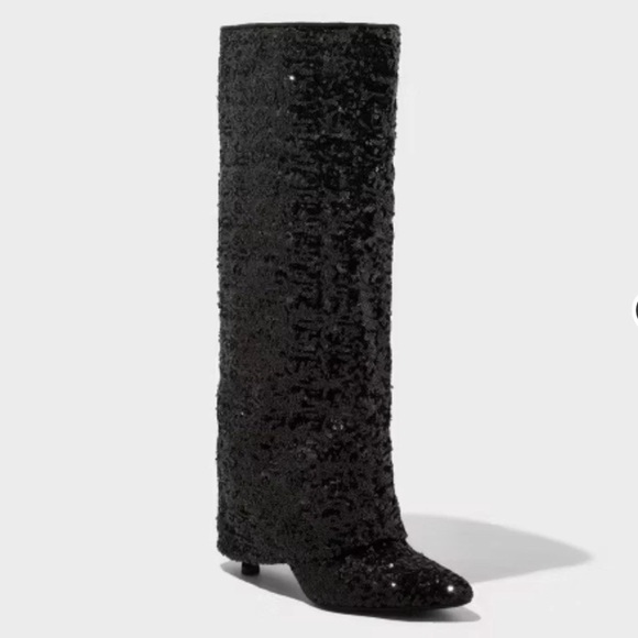 Women's Abba Sequin Foldover Tall Boots - A New Day Black - Picture 1 of 6